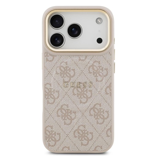 Guess PU Leather 4G Zlatá Frame MagSafe pouzdro iPhone 17 Pro (Růžová)