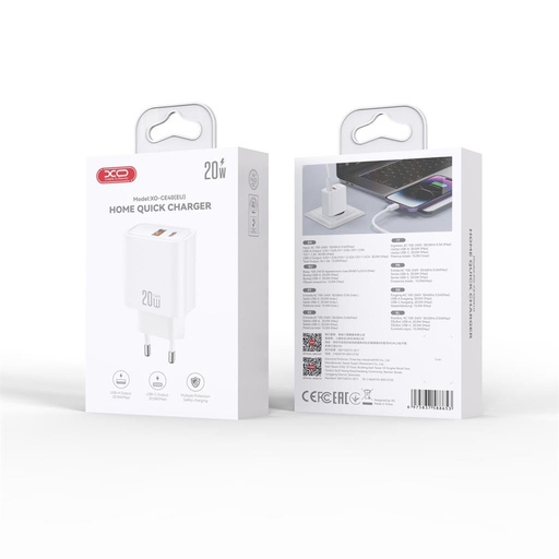 XO CE40(EU) síťový rychlonabíječka (Bílá) - 20W, 1xUSB-A + 1xUSB-C