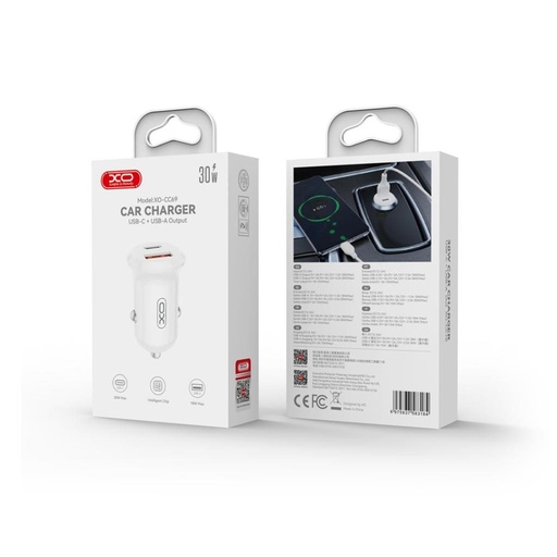 XO CC69 Mini Smart autní nabíječka + Type-C kabel (Bílá) - 30W, A+C, NB103 sada