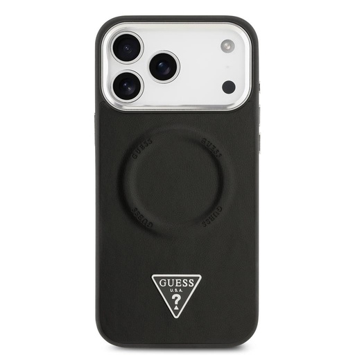 Guess PU Leather Triangle Logo MagSafe iPhone 17 Pro Max (Černá)