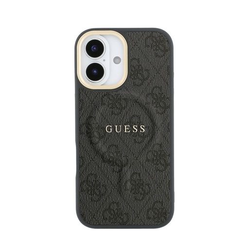 Guess PU Leather 4G Zlatá Frame MagSafe iPhone 17 (Černá)