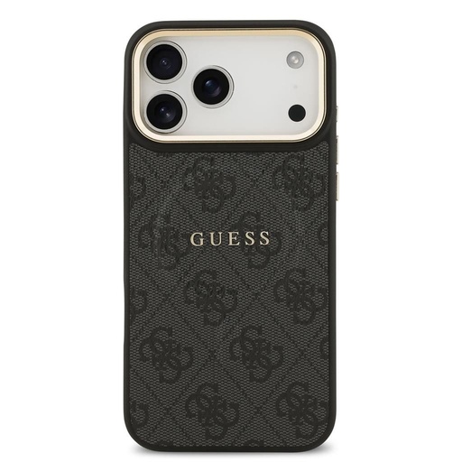 Guess PU Leather 4G Zlatá Frame MagSafe iPhone 17 Pro Max (Černá)