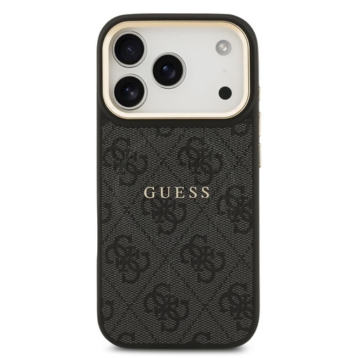 Guess PU Leather 4G Zlatá Frame MagSafe iPhone 17 Pro (Černá)