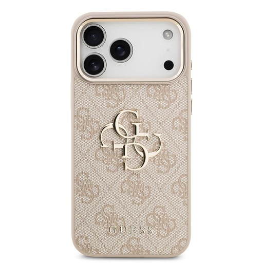 Guess PU Leather 4G Metal Logo Zlatá Frame iPhone 17 Pro Max (Růžová)