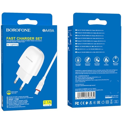 Borofone BA49A síťový nabíječka (lightning kabel), 5V 2,1A, bílá