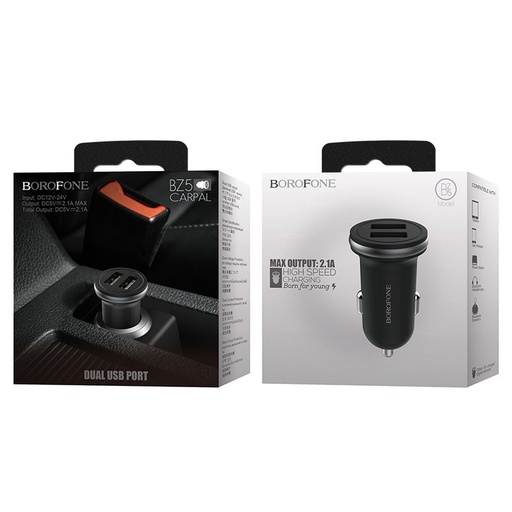 Borofone BZ5 autní nabíječka (2xUSB port), 5V 2,1A, černá