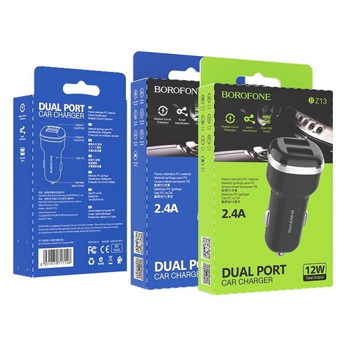 Borofone BZ13 autní nabíječka (2xUSB port), 5V 2,4A, černá