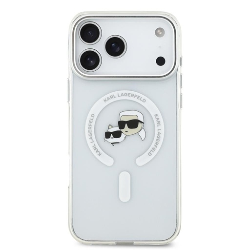 Karl Lagerfeld IML K&CH Heads Metal Frame MagSafe pouzdro iPhone 17 Pro Max (Průhledný) - KLHMP17XHLSKCH