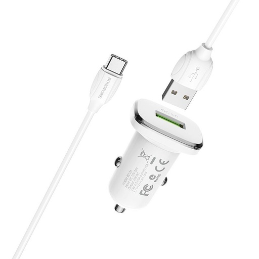 Borofone BZ12A autní rychlonabíječka (microUSB kabel), QC 3.0,18W, bílá