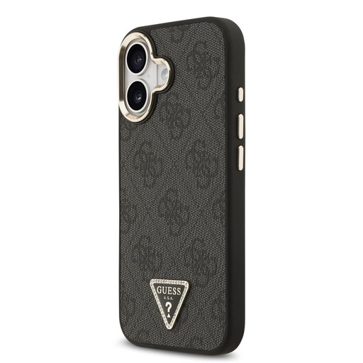 Guess PU Leather 4G Strass Triangle Logo Zlatá Frame MagSafe pouzdro iPhone 17 (Černá) - GUHMP17SP4GTDGMK