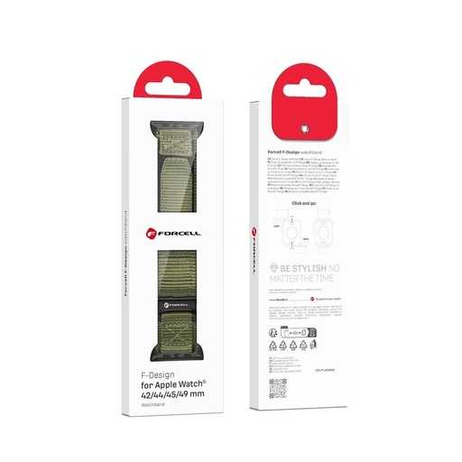 Forcell F-Design FA05 nylon na suchý zip řemínek Apple Watch 42 / 44 / 45 / 49 mm (Zelená)