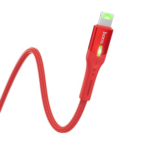 Hoco S24 lightning kabel, 2.4A, LED indikátor stavu, látka, hliník konektor, červená