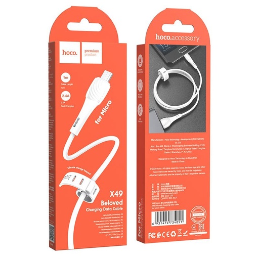 Hoco X49 microUSB kabel, 2.4A, 1M, bílá