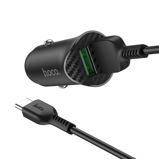 Hoco Z39 autní rychlonabíječka (2 USB port, type-C kabel), QC 3.0, 18W, černá