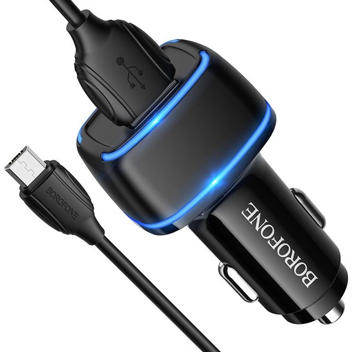 Borofone BZ14 autní nabíječka (2 USB port, microUSB kabel), 5V 2.4A, černá