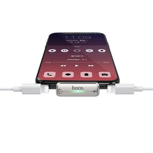 Hoco LS27 lightning rozbočovač (lightning audio+lightning nabíječka port), 2A, stříbrná