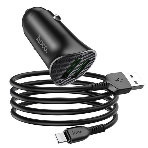 Hoco Z39 autní rychlonabíječka (2USB port, lightning kabel), 1m délka kabelu, USB 3.0 max. 18W, černá