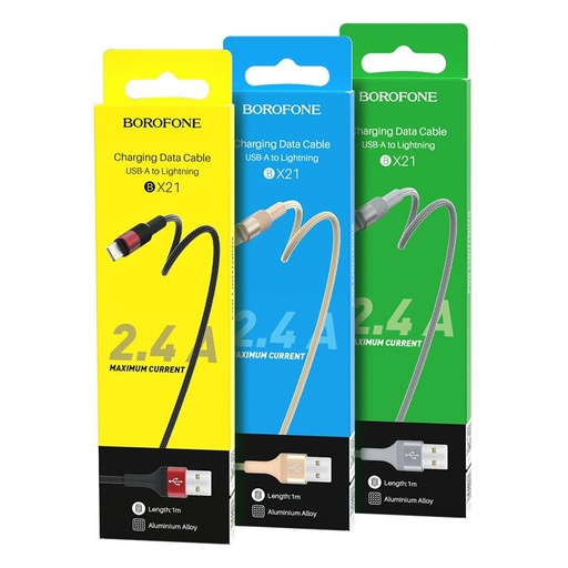 Borofone BX21 lightning kabel, 2.4A, kov konektor, látka, 1M, zlatá