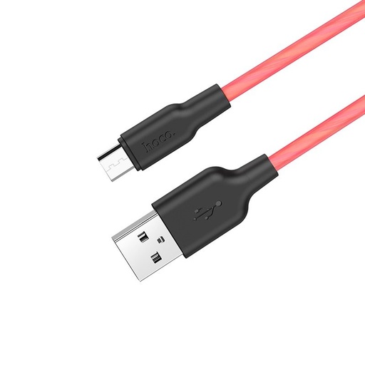 Hoco X21 Plus microUSB kabel, fluorescenční, 1M, 2.4A, silikonový, červená