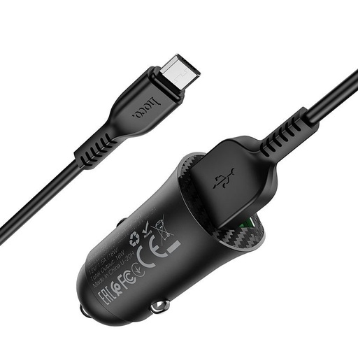 Hoco Z39 autní rychlonabíječka (2 USB port, microUSB kabel), QC 3.0 max 18W, 1M délka kabelu, černá