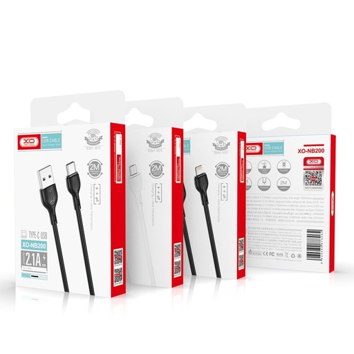 XO NB200 USB-A - Lightning datový a nabíjecí kabel (Černá) - 2m, 2.1A