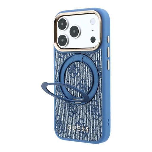 Apple iPhone 18 Pro Guess 4G Ring Stand MagSafe ochranné pouzdro (Modrá) (GUHMP18L6PS4RSCLB)