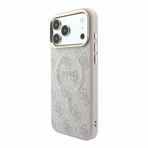 Apple iPhone 18 Pro Max Guess Leather 4G Zlatá Frame Embossed MagSafe kůže ochranné pouzdro (Růžová) (GUHMP18XP4MSEGCP)