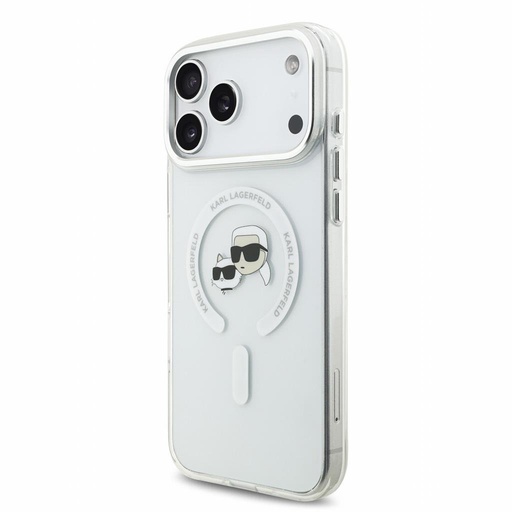 Apple iPhone 18 Pro Max Karl Lagerfeld IML and Choupette Heads Metal Frame MagSafe ochranné pouzdro (Bílá)
