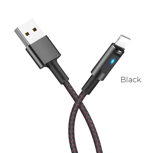Hoco U47 hliník slitina LED s indikátorem inteligentní lightning kabel (LED indikátor stavu), černá