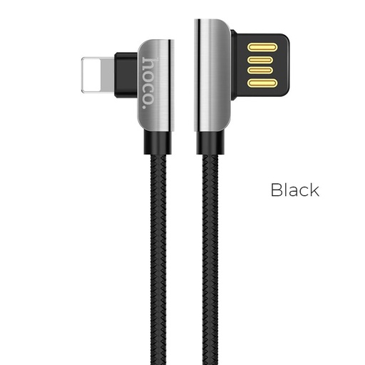 Hoco U42 lightning kabel (textilní potah), nerezový ocel, L ve tvaru, 1,2m, 2,4A, černá