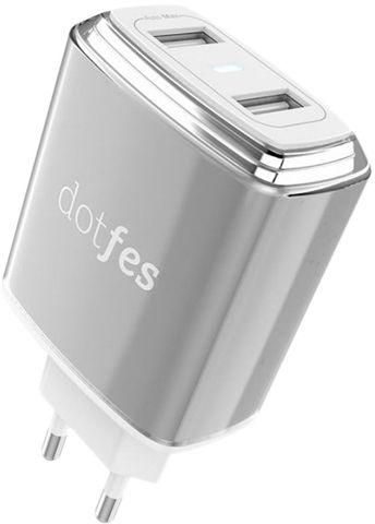 Dotfes C01 síťový nabíječka (2 USB port), 5V 3,4A, stříbrná