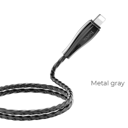 Hoco U56 lightning kabel, odolný, nerezový ocel, zinek slitina, 1,2m, 2,4A, metalická šedá