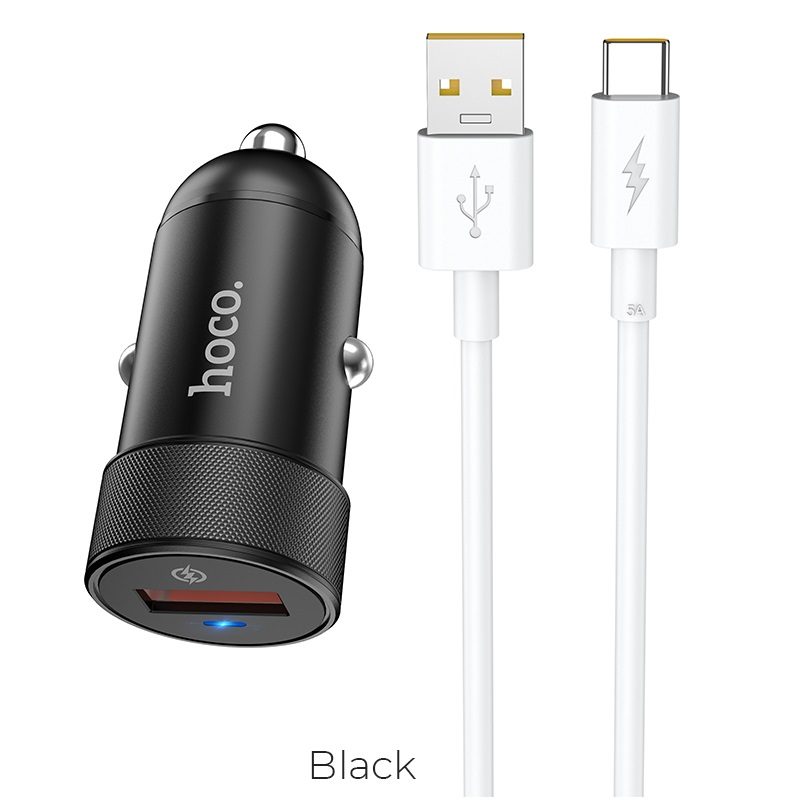 Hoco Z32A autós töltő (type-C kábel), QC 3.0, max. 18W, LED állapotjelző, fekete