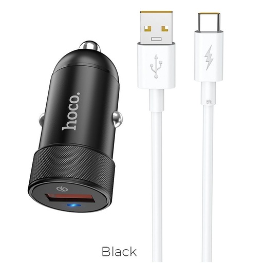 Hoco Z32A autní nabíječka (type-C kabel), QC 3.0, max. 18W, LED indikátor stavu, černá
