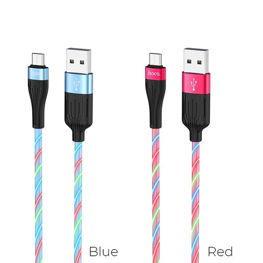Hoco U85 microUSB kabel, 2,4A, svítící, 1m, červená