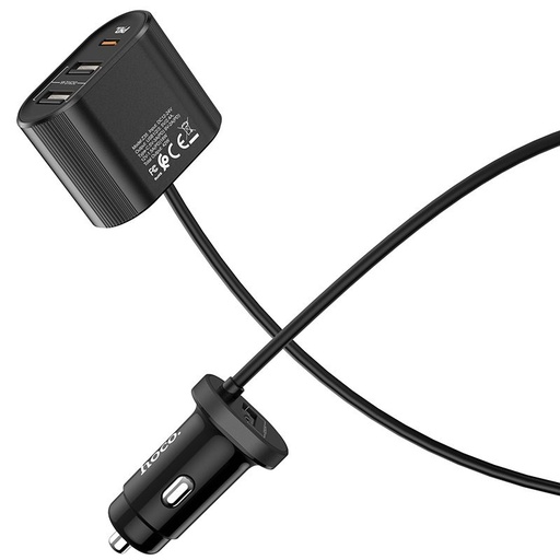 Hoco Z35 autní rychlonabíječka (2xUSB port, PD rychlé nabíjení), max. 42W, QC, s prodlužovačem, černá