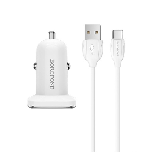 Borofone BZ12 autní nabíječka (2 USB, type-C kabel), 5V 2,4A, bílá