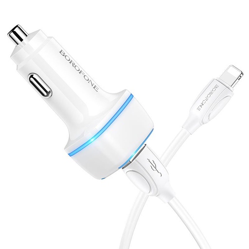 Borofone BZ14 autní nabíječka (2 USB port, lightning kabel), 5V 2,4A, bílá