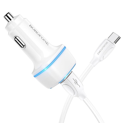 Borofone BZ14 autní nabíječka (2 USB, type-C kabel), 5V 2,4A, bílá