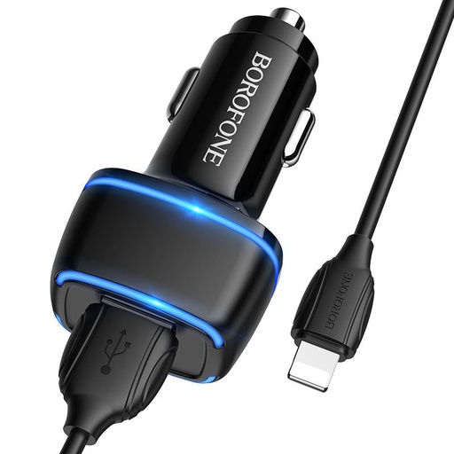 Borofone BZ14 autní nabíječka (2 USB port, lightning kabel), 5V 2,4A, černá