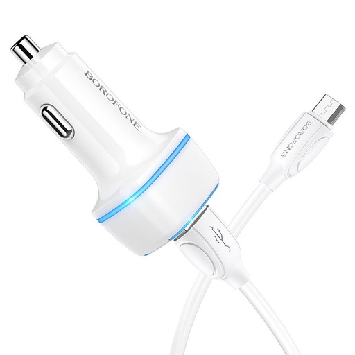 Borofone BZ14 autní nabíječka (2 USB port, microUSB kabel), 5V 2,4A, bílá