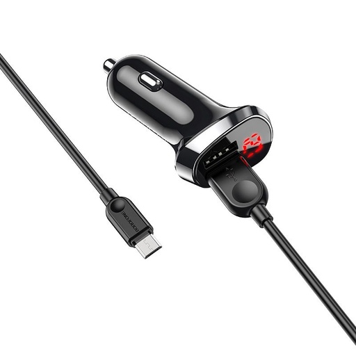 Borofone BZ15 autní nabíječka (2 USB port, microUSB kabel), LED indikátor stavu, 5V 2,4A, černá