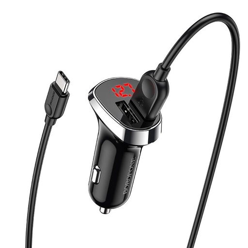 Borofone BZ15 autní nabíječka (2 USB, type-C kabel), LED indikátor stavu, 5V 2,4A, černá