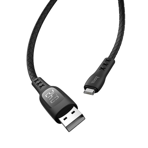 Hoco S6 microUSB kabel (LED displej, časovač), 2.4A, LED indikátor stavu, 1,2m, černá