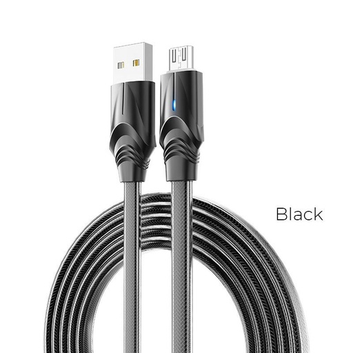 Borofone BU12 microUSB kabel, zinek slitina, LED indikátor stavu, 2,4A, 1,2m, černá