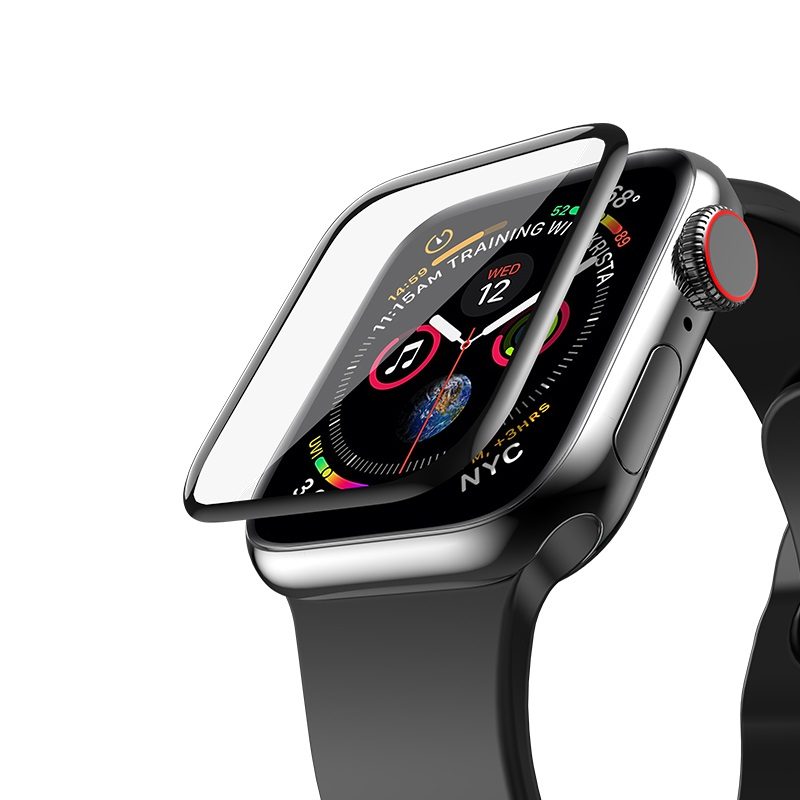 Apple Watch Series1/2/3/4/5(38/40mm) kijelzővédő üveg, átlátszó (fekete keret)