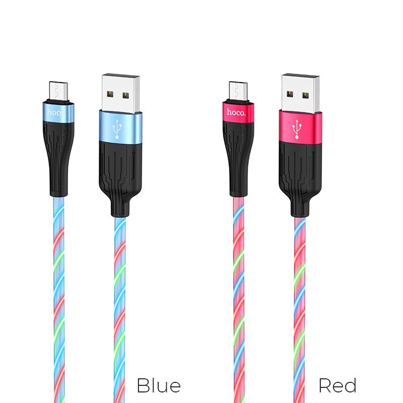 Hoco U85 microUSB kábel, 2,4A, világító, 1m, kék