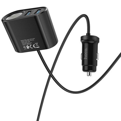 Hoco Z35A autní nabíječka (2 USB port, zapalovač v autě konektor), max. 24W, s prodlužovačem, černá