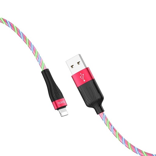 Hoco U85 lightning kabel, 2,4A, svítící, 1m, červená