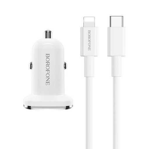 Borofone BZ12B autní rychlonabíječka (lightning kabel, PD rychlé nabíjení), 18W, bílá